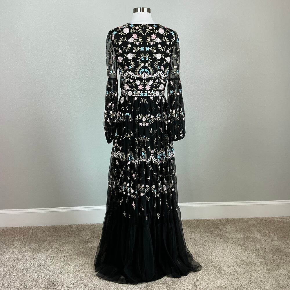 Mac Duggal 35111 Black Evening Gown Floral Embroidered Long Sleeve Dress Size 18 - Picture 7 of 12
